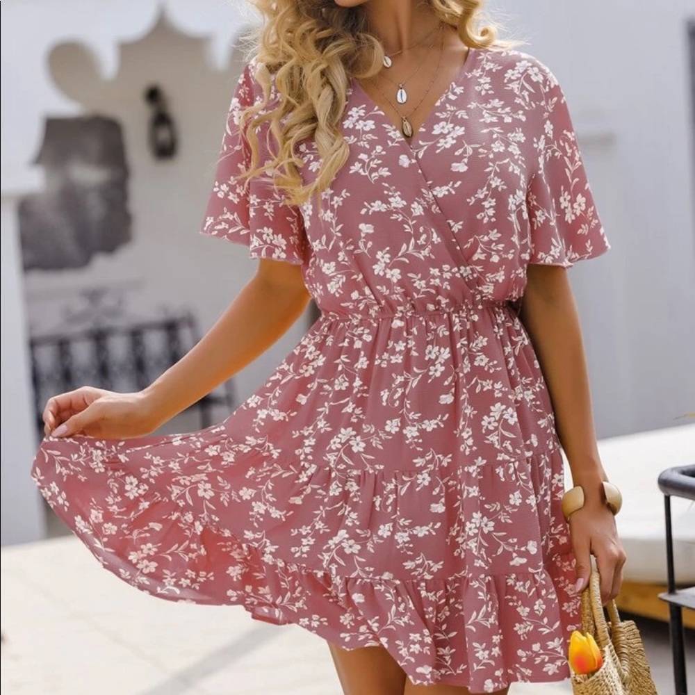 Shein pink floral dress